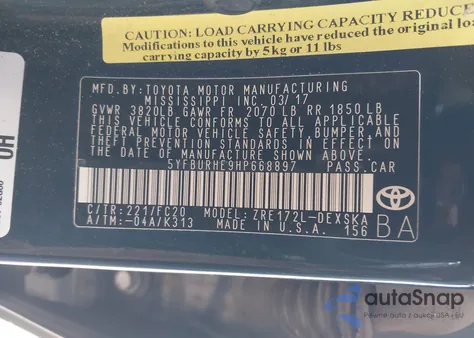 2017 Toyota Corolla Se из США, поврежденный, VIN 5YFBURHE9HP668897